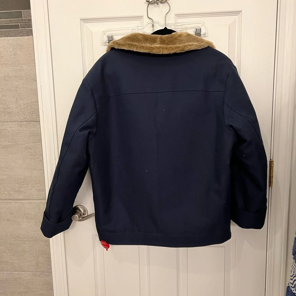 NWT!!! Theory utility outerwear navy ocean REAL shearling lamb fur - Picture 13 of 13